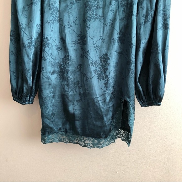 ✨$7 CLEAR-OUT✨ Shein Floral Lace Silky Vintage Long Sleeve Mini Dress Green - Picture 5 of 13